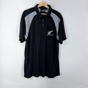 Wild Kiwi New Zealand‎ Polo Shirt Mens XL Black Grey Silver Fern Mesh Pocket